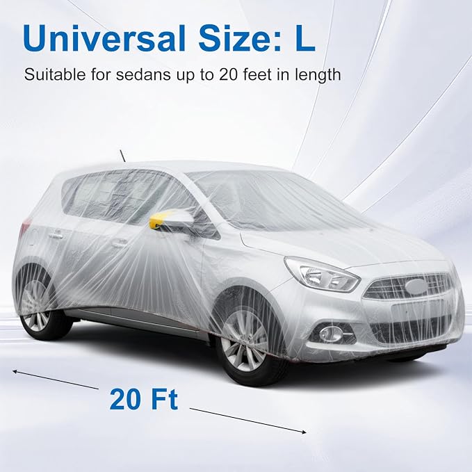 3 Pack Universal Plastic Car Cover, 12. 5 x 21. 7 ft Disposable Clear Waterproof Full Exterior Cover with Elastic Band for Automobiles Sedan Outdoor Snow Rain Weather