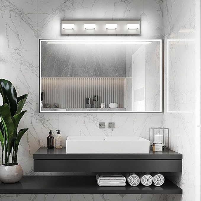 Ralbay Brushed Nickel Vanity Light for Bathroom Metal Acrylic Modern LED Bathroom Light Fixtures Over Mirror