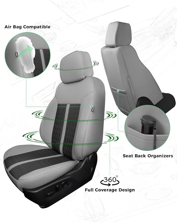 Custom Leather Seat Covers for 2019-2026 Sierra/Silverado 1500 | Only Crew Cab, Fits 2500/3500HD 2020-2026, no Rear Armrest/Seatback Storage, Waterproof, Scratch-resistant, Easy-clean