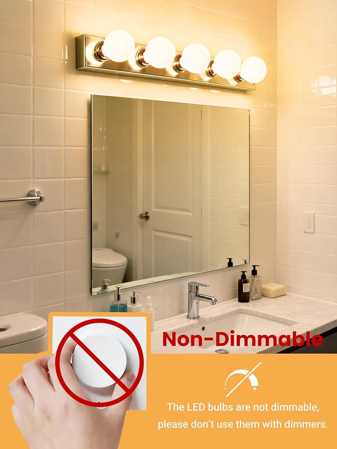 TJOY G25 LED Globe Light Bulbs, Vanity Light Bulb for Bathroom 40W Equivalent, 2700K Soft Warm White E26 Base, Round Decorative Bulb for Vanity Makeup Mirror, CRI85+, 450LM, Non-Dimmable, UL, 8 Pack