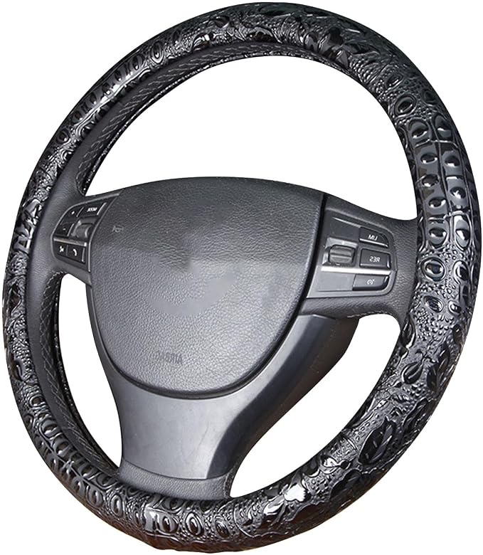 Car Steering Wheel Cover Universal 15 inch Auto Antislip Leather Protector Flower Grain Black
