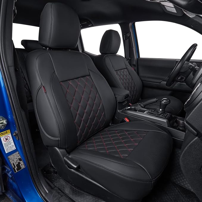 coverdream Tacoma Seat Covers Custom Fit for 2005-2011 Toyota Tacoma Double Cab/Crew Cab (Regular Seats),Fully Covered Faux Leather Seat Protector-Full Set(Black & Diamond)