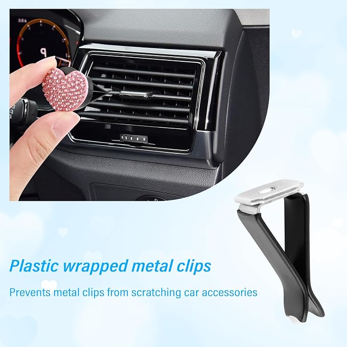 4PCS Bling Car Vent Clips with Rhinestone,Cute Heart Air Vent Clips for Interior Decorating,Shiny Air Vent Clips Car Accessories as Birthday Gifts for Women & Girls (Pink)