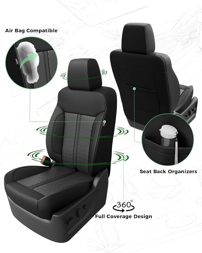 Custom Leather Seat Covers for 2014-2018 Sierra/Silverado 1500 | Only Crew Cab, Fits 2500/3500HD 2015-2020, no Rear Armrest/Seatback Storage, Waterproof, Scratch-resistant, Easy-clean