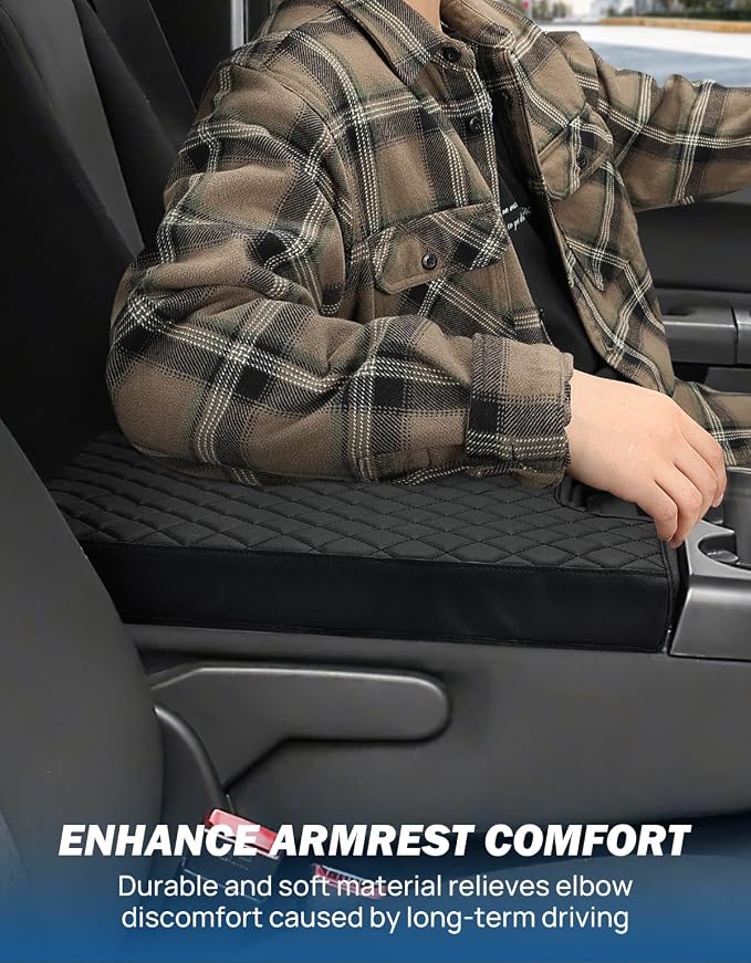 JOYTUTUS Center Console Cover Compatible with 2007-2013 Silverado Sierra Yukon Tahoe Suburban Avalanche Jump Seat, Leather Arm Rest Armrest Cover for Car, Middle Console Cover Replacement for Trucks