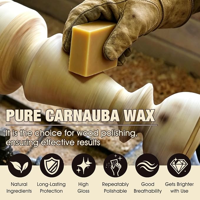 Carnauba Wax for Wood Rotary Buffing Wheel, Enhance Natural Grain | Pure Carnauba Wax Great for Crafts, Polishing and All Woodworking Projects, fills fine cracks, scratches, Easy to Apply, Safe