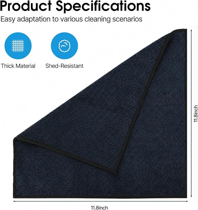 QYL Microfiber Cleaning Cloth,12 Pack Cleaning Rags, Cleaning Towels with 4 Color Assorted, 11.8"X11.8", Black