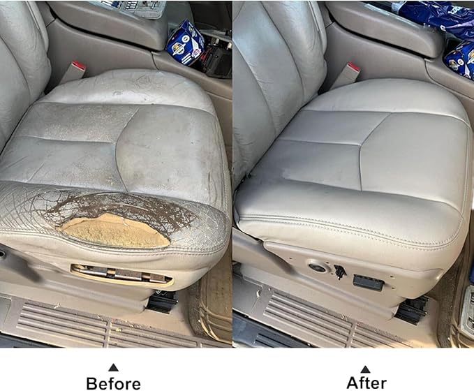 SecosAutoparts Driver & Passenger Bottom & Top Lean Back & Foam Cushion Replacement Leather Seat Cover Tan# 522/ 52i Compatible with Chevy Tahoe Suburban GMC Yukon 1500 2500 2003 2004 2005 2006