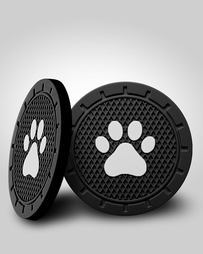 4 Pack Car Cup Coasters, Universal Dog Paw Print Non-Slip Silicone Cup Holder Inserts, Car Interior Accessories, Black