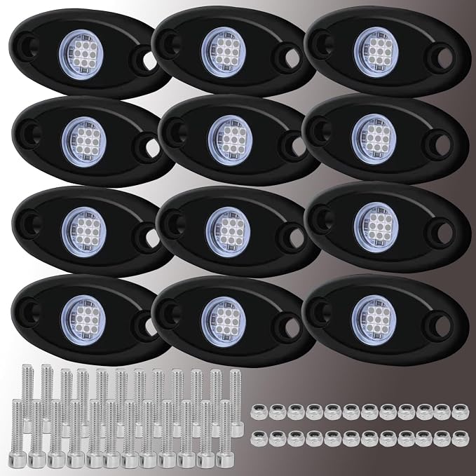 12 Pods Blue LED Rock Lights Neon Underglow Light for Car Truck ATV SUV | Under Body Glow Light Trail Fender Lighting LY8
