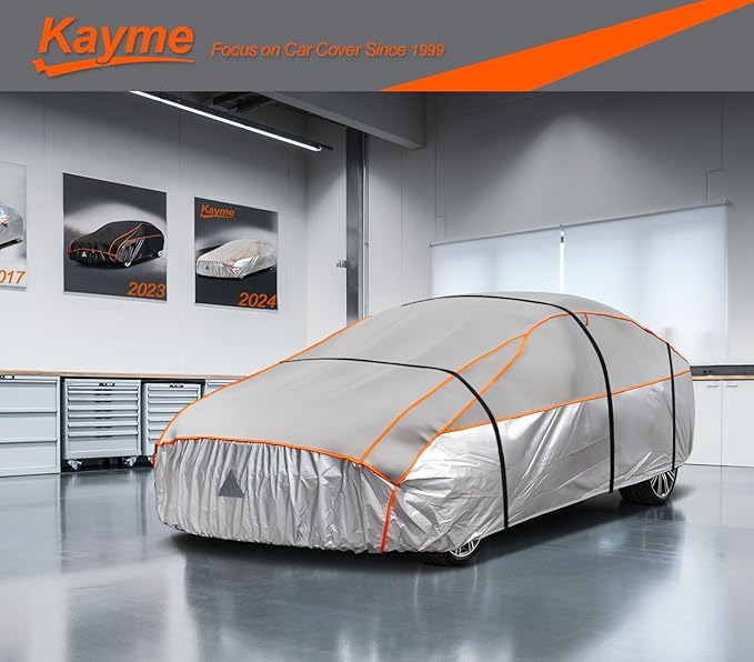 Kayme Hail Protector Car Cover，Anti Hail Thickened Multi-Layered EVA Car Cover Waterproof Sun UV Rain Snow All Weather, Outdoor Hail Protection Cover, Fit SUV Jeep-Length (182 to 191 Inch) .Grey