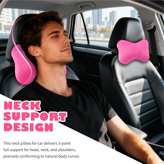 2PCS Soft Car Headrest Pillow,Ergonomic Car Neck Pillow (Magenta) | for Driving Relief Neck Fatigue,Universal Cars Pillows Headrest for Cars Interior Accessories with Detachable Cover