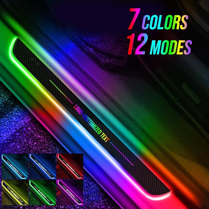 Custom Logo and Text Car Door Sill Lights Auto-Sensing, Personalized LED Welcome Gifts for Men Women, 7 Colors Adsorption Wireless Pedal Light for All Cars