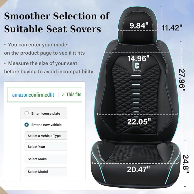 Coverado Car Seat Covers Full Set, 5 Seats Universal Seat Covers for Cars, Breathable Fabric Faux Leather Auto Seat Cushions, Front and Rear Seat Protectors Fit for Most Cars, Black& Blueline