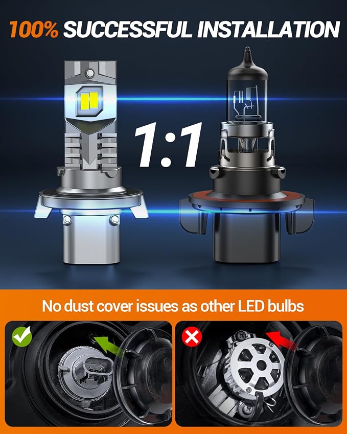 SEALIGHT H13/9008 Bulbs 40000LM Extra Wide View, 6500K Super White H13 bulbs With Cooling Fan 1:1 Design Easy Installation,Headlight Eyebrows, Pack of 2