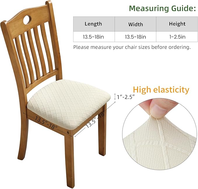 Fuloon Stretch Chair Seat Covers 6 PCS, Removable Washable Dining Chair Covers Anti-Dust Dining Room Seat Cushion Slipcovers (6, Beige)
