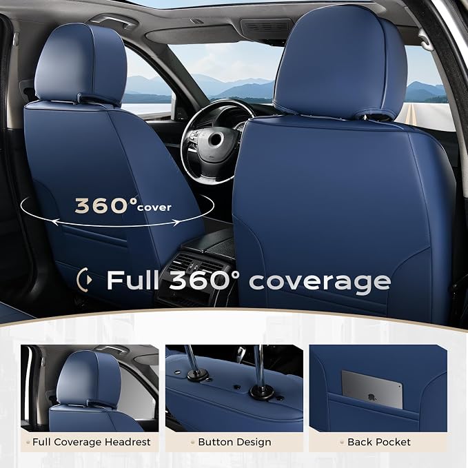 Coverado Car Seat Covers, Seat Covers for Cars, Waterproof Leather Auto Seat Protectors, Leather Car Seat Cushion, Car Interiors Accessories Universal Fit for Most Cars