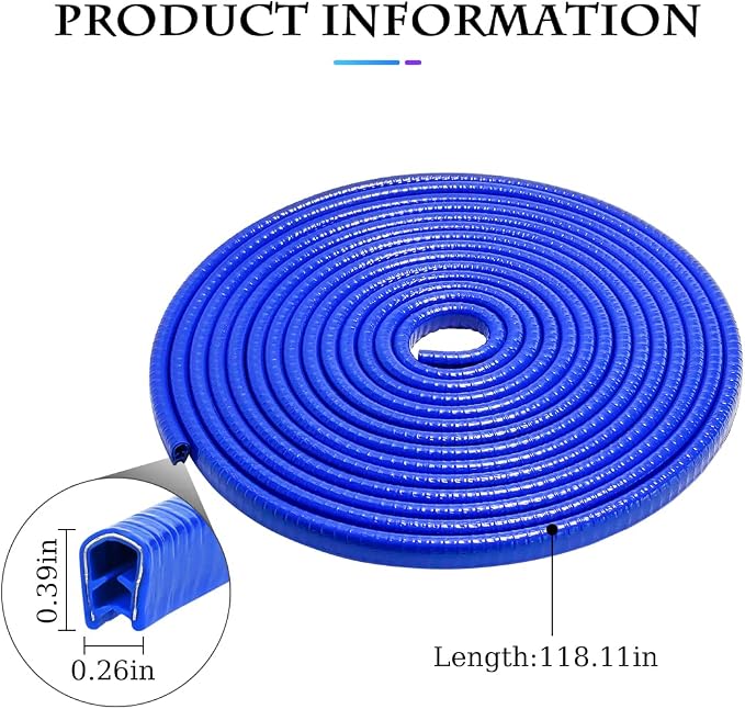U Shape Rubber Seal Car Edge Trim, Automotive Door Protector, No Glue Required, Universal for Most Cars (Blue/10FT)