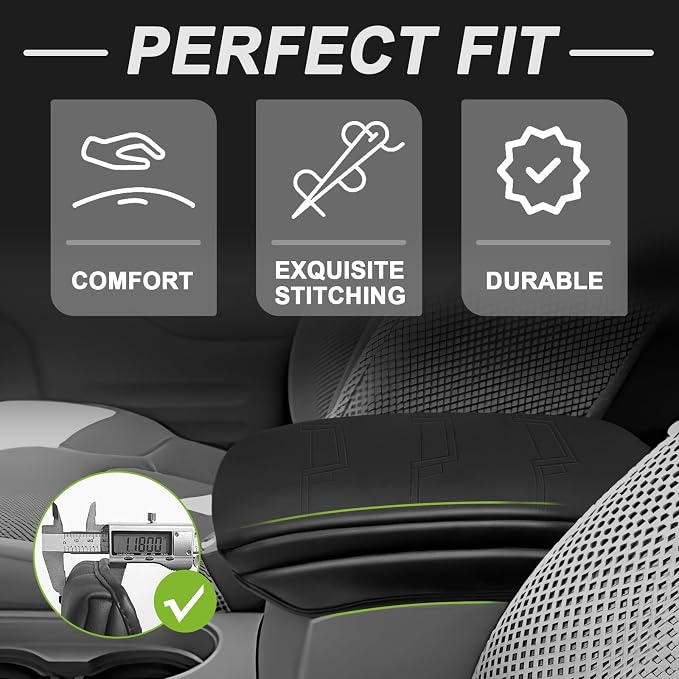 Muslogy Center Console Armrest Cover Fit for Nissan Frontier 2005-2021 & Xterra 2005-2015 Accessories, Comfort Armrest Pad Console Lid Cushion Vegan Leather 1-Inch Extra Thick