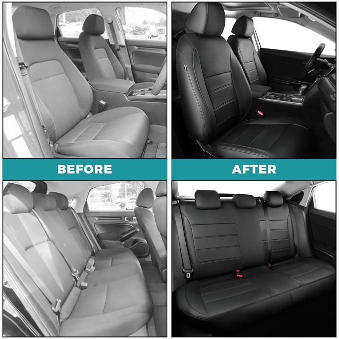 Seat Covers for Honda Civic Hatchback Sport, LX 2022-2026 & Hybrid Sport 2025-2026, Faux Leather Car Seats Cover Full Set Waterproof (60/40 Split Seatback-No Rear Armrest) Black