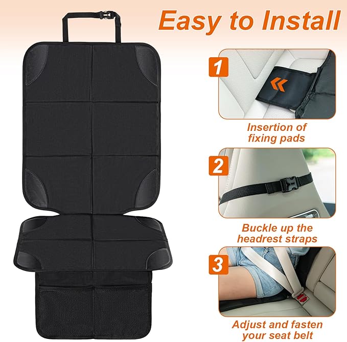 2Pack Car Seat Protector,Slip Backing,Waterproof 600D Fabric Car Seat Cover | Child Car Seat Protector with 2 Mesh Storage Pockets，Thickest Padding for Baby、Pet and All Types of Cars—Universal Size
