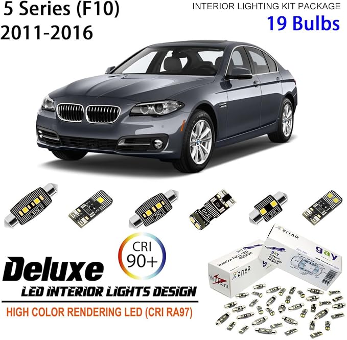 ZIYO LED Interior Light Kit Replacement for BMW 5 Series 2004-2016, 6000K Xenon White Dome Light Bulbs Upgrade Error Free (F10 Sedan 2011-2016 (19 Bulbs))