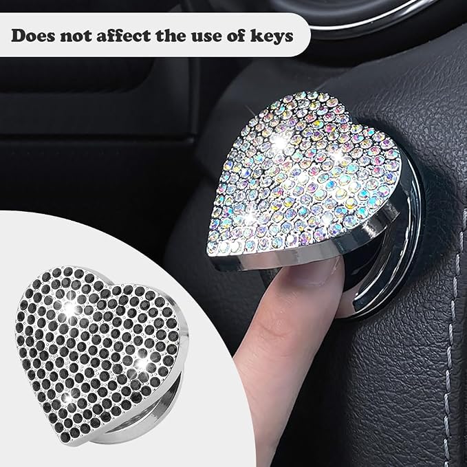 Bling Push Start Button Cover with Rhinestone,Heart Push to Start Button Cover for Car Decor,Diamond Engine Start Buttons Cover Car Accessories Interior for Women & Girl (Black)