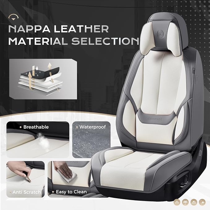 Coverado Car Seat Covers, Seat Covers for Cars, Waterproof Leather Auto Seat Protectors, Leather Car Seat Cushion, Car Interiors Accessories Universal Fit for Most Cars