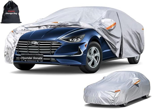 Kayme 6 Layers Sedan Car Cover Custom Fit for Hyundai Sonata (1999-2025), Waterproof All Weather for Automobiles,Rain Sun UV Protection.Silver
