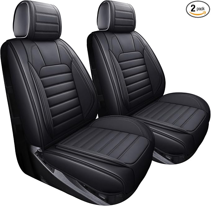 YIERTAI Truck Seat Covers for Chevy Chevrolet Silverado GMC Sierra Custom Fit 2007-2025 2026 1500/2500/3500 Trail Boss Z71 Crew Double Extended Cab Waterproof Leather(2 PCS Front only/Black)