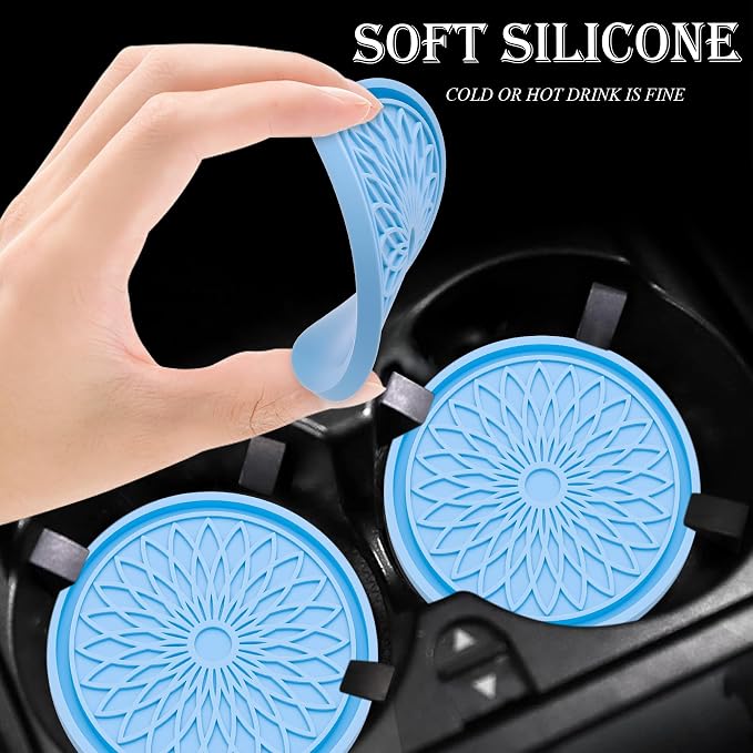 2-Pack Car Cup Holder Coaster Inserts, 2.75 Inch Non-Slip Silicone Liners, Shockproof Drink Holder Mat for Women Men, Universal Fit for Most Vehicles (Light Blue)