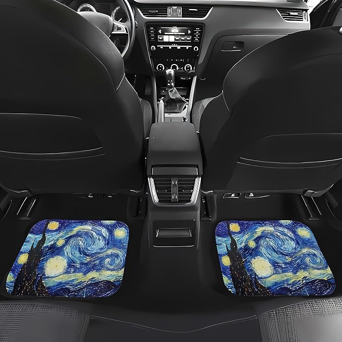 Universal Fit Car Floor Mats Set of 4Pcs, Retro Starry Night Pattern All-Weather Front Rear Car Carpet Mats, Non-Slip Car Floor Mat Car Accessories for Automotive Trucks SUV Sedans Vans
