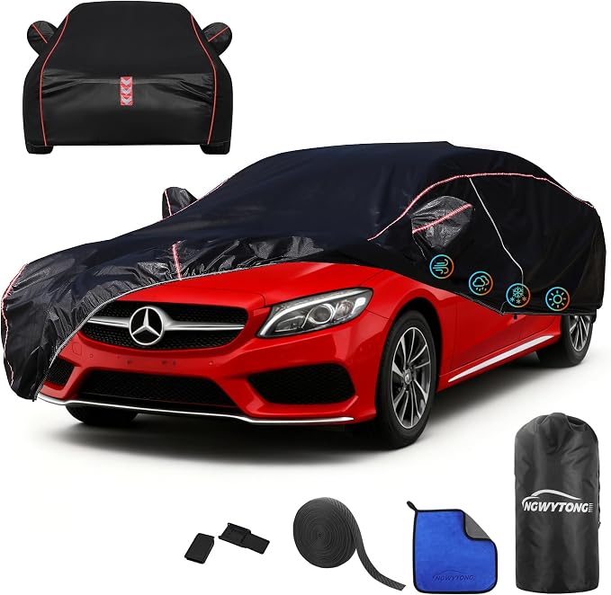 Car Cover Waterproof All Weather 8-Point Fastening for Benz C-Class 2008-25 | All-Around Wind-Resistant Fastening, 120s Quick Setup, 600D Oxford Fabric, All-Weather Protection