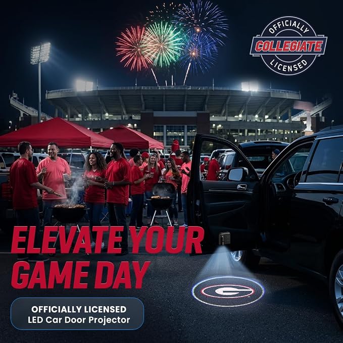 Sporticulture American Football Georgia Bulldogs Car Door Lights Logo Shadow Display - Officially Licensed NCAA Car Accessories - Show Your Team Pride - Battery Powered, Universal Fit