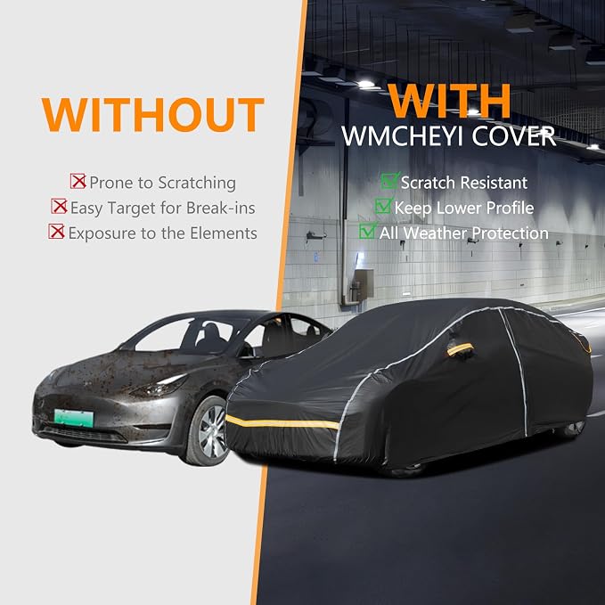 Car Covers for Automobiles,6 Layers Car Cover Waterproof All Weather, Full Exterior Cover with Zipper, Outdoor Car Cover Sun UV Rain Snow Wind Protection, Fit for Tesla Model Y