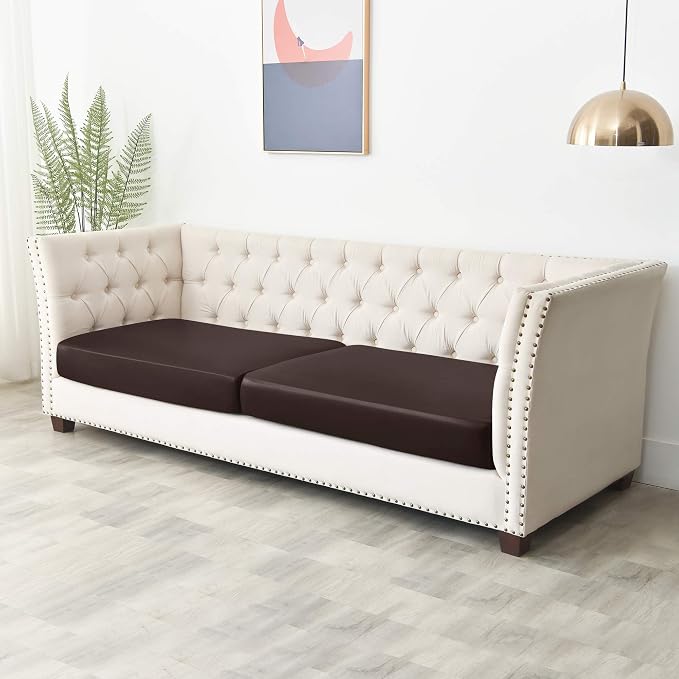 Yates Home PU Leather Couch Sofa Cushion Slipcover Water-Proof Elastic Chair RV Seat Covers Loveseat Sofa Furniture Protector Slip Cover for Settee Seater Replacement Living Room（2 Pieces, Chocolate）