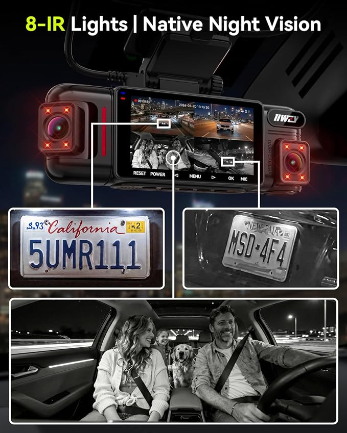 IIWEY N6 PRO STARVIS 2 4K 4-Channel Dash Cam, 360° All-Around View (4K+1080Px3), Front Rear and Dual Inside Car Camera, 5GHz WiFi, GPS, 8-IR Lamps Night Vision, Free 128GB Card, 24/7 Parking Mode
