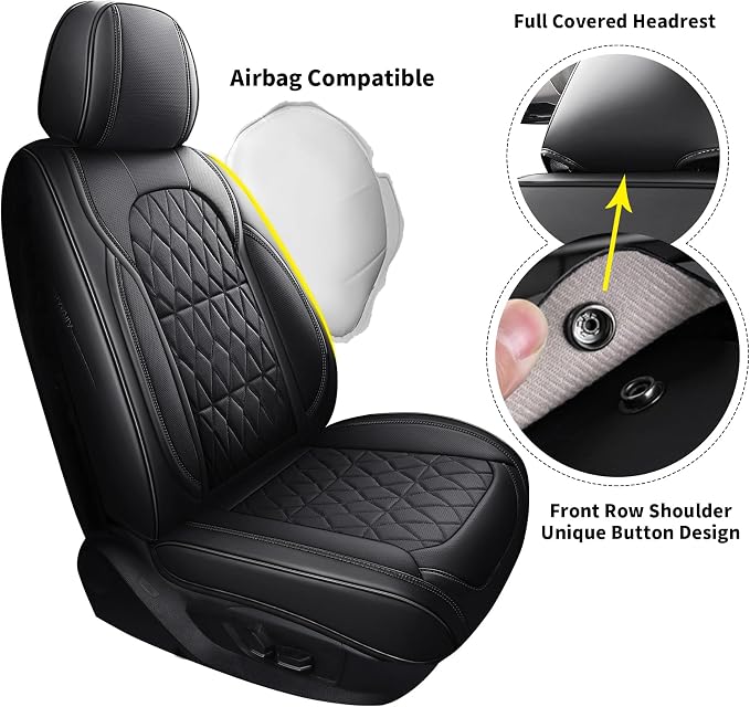 Aierxuan Waterproof Leather Car Seat Covers Full Coverage, Black | Universal Fit Honda Civic Toyota Camry Ford Fusion Kia Soul Nissan Mazda Acura TXL RDX Hyundai Nissan Altima