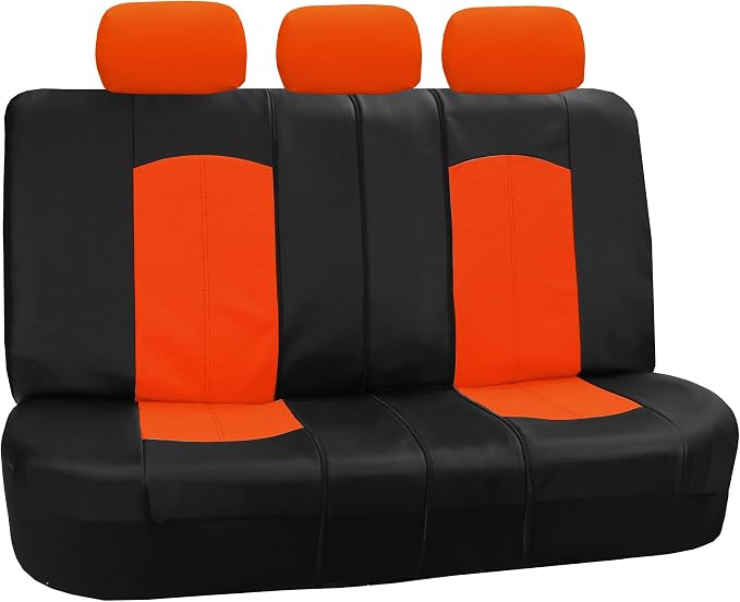FH Group Highest Grade Faux Leather Split Bench Seat Cover, Rear Set – Universal Fit for Cars Trucks & SUVs (Orange/Black) PU008013