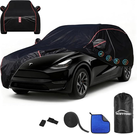 Car Cover for Tesla Model Y 2020-2025,All-Around Fastening 60s Quick-Install, 4 Upgrades for Car Cover Waterproof All Weather