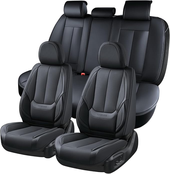 Coverado Car Seat Covers, Seat Covers for Cars, Waterproof Leather Auto Seat Protectors, Leather Car Seat Cushion, Car Interiors Accessories Universal Fit for Most Cars