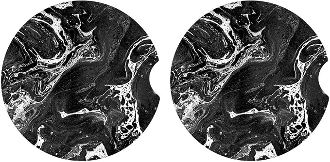 Britimes Absorbent Car Coasters 2 Pack for Cup Holders, 2.56" Ceramic Stone & Non-Scratch Cork Base Drink Coasters Cupholder Black Marble