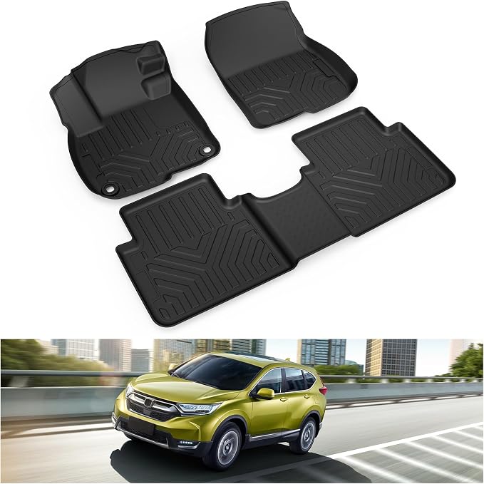Kiwi Master Floor Mats for 2017-2022 Honda CR-V | Custom Fit All Weather Car Mats, Heavy Duty TPE Floor Liners, Front & Rear 2 Row Set, Black