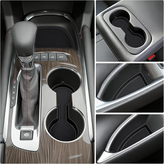 Auovo Cup Holder Inserts Coaster Center Console Liners Compatible with Chevy Malibu Accessories 2017-2025 Silicone Cup Mat Pad Door Liners Car Interior Decoration(Black, 7PCS-with Door Liners)