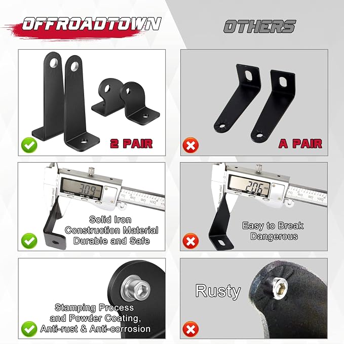 OFFROADTOWN 2 Pack Light Bar Mounting Brackets Side-Mounted Brackets for Single Row Bar Straight or Curved Universal Adjustable Bracket Mounts Kits L Shape for Offroad Truck Jeep