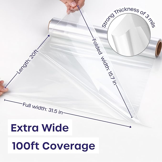 volila Clear Cellophane Wrap Roll (31.5 in x 220 ft) - 3 Mil Thick Cellophane Wrap for Gift Basket, Treats, Flower Wrapping, Clear Wrapping Paper (31.5" folds into 16")