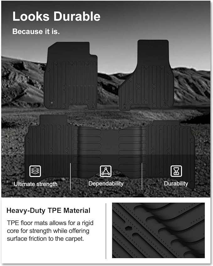 Kiwi Master Floor Mats for 2009-2018 Dodge Ram 1500/2500/3500 Crew Cab | 2019-2024 Ram 1500 Classic Crew Cab, Custom Fit All Weather Car Mat, Heavy Duty TPE Floor Liners, Front Rear 2 Row Set, Black