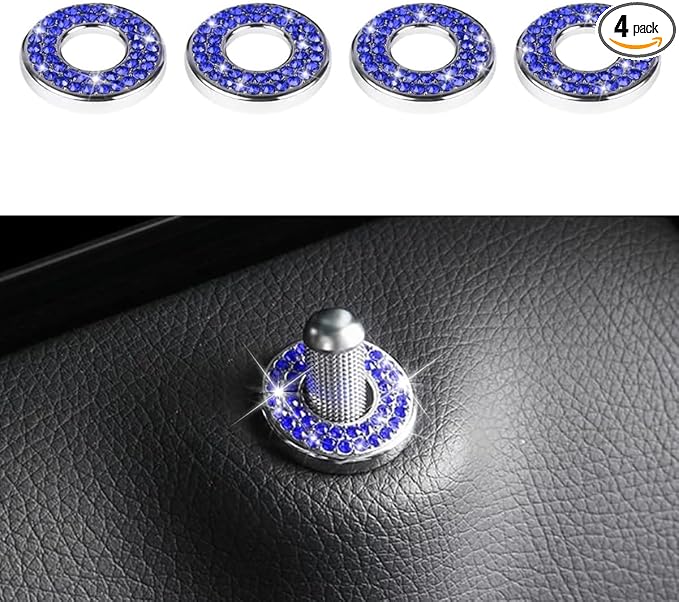 JOYCOURT 4Pack Bling Car Inner Door Lock Pull Stickers, Blue | Rhinestone Bling Car Pull Rod Bolt Decoration Cover Interior Car Accessories, for Mercedes-Benz A/B/C/E Class GLC GLA GLK GLA