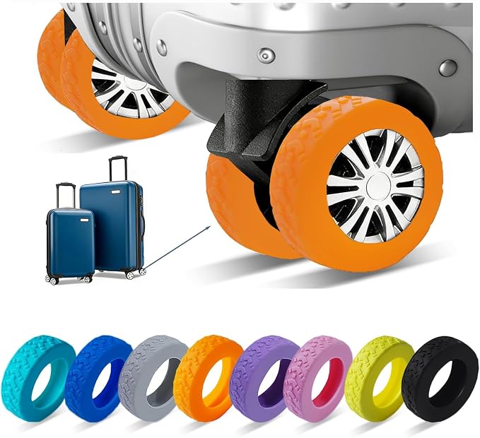 8 Pcs Luggage Wheel Covers, Anti-Noise, Fits 2-2.4" suitcase wheel, Orange | suitcase wheel covers, Widened & Thickened Silicone, Anti-Noise & Scratch-Proof, Fits 2-2.4" Carry-On Luggage Wheels