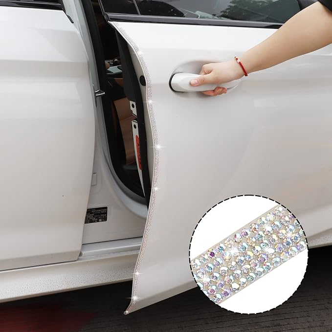 TOMALL Bling Car Door Guard Crash Bumper Crystal Anti-Scratch Strip Sticker Crystals Car Door Bumper Protector Accessory DIY for Interior and Exterior Decoration Styling Accessories AB White